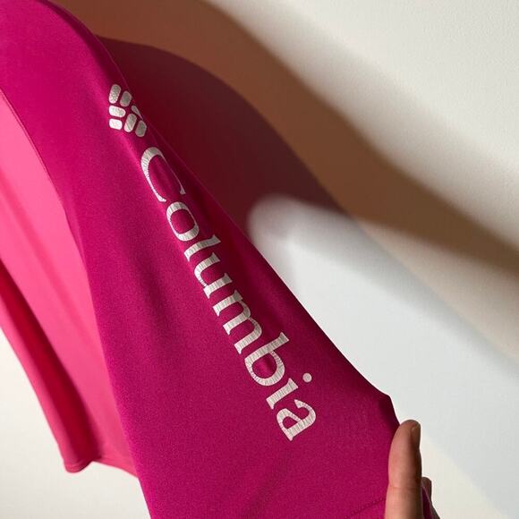 Columbia Girl's Omni-Shade Sun Protection Shirt S Pink Raglan Half Sleeve Top - Picture 2 of 5